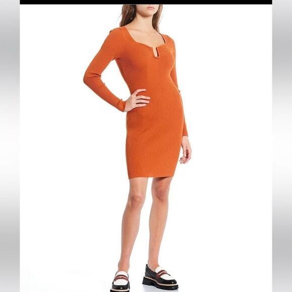 🔥 Take 50% OFF- GB Long Sleeve Notched U Neck Dress Rust Color, Size- - Picture 1 of 2